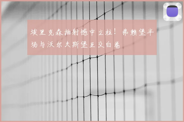埃里克森抽射憾中立柱！弗赖堡半场与沃尔夫斯堡互交白卷
